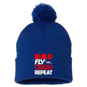 Model Airplane Funny Hobby Christmas Gift Build Crash Repeat Gift Pom Pom 12in Knit Beanie