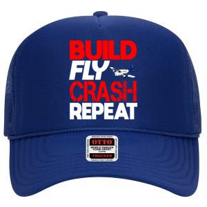 Model Airplane Funny Hobby Christmas Gift Build Crash Repeat Gift High Crown Mesh Back Trucker Hat