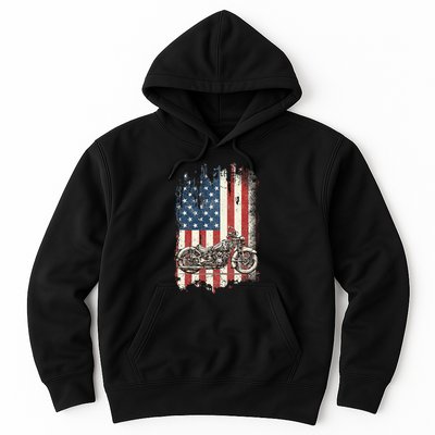 Motorcycle American Flag Distressed Vintage Biker Patriotic Hoodie
