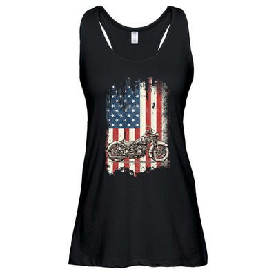 Motorcycle American Flag Distressed Vintage Biker Patriotic Ladies Essential Flowy Tank