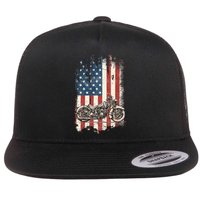 Motorcycle American Flag Distressed Vintage Biker Patriotic Flat Bill Trucker Hat