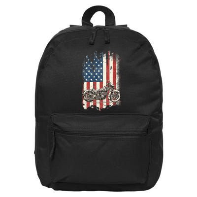 Motorcycle American Flag Distressed Vintage Biker Patriotic 16 in Basic Backpack