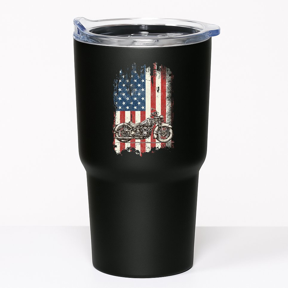 Motorcycle American Flag Distressed Vintage Biker Patriotic Tumbler