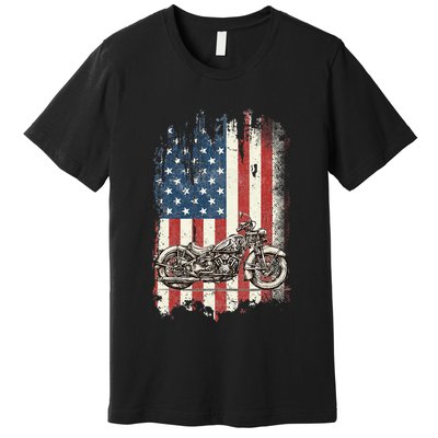 Motorcycle American Flag Distressed Vintage Biker Patriotic Premium T-Shirt