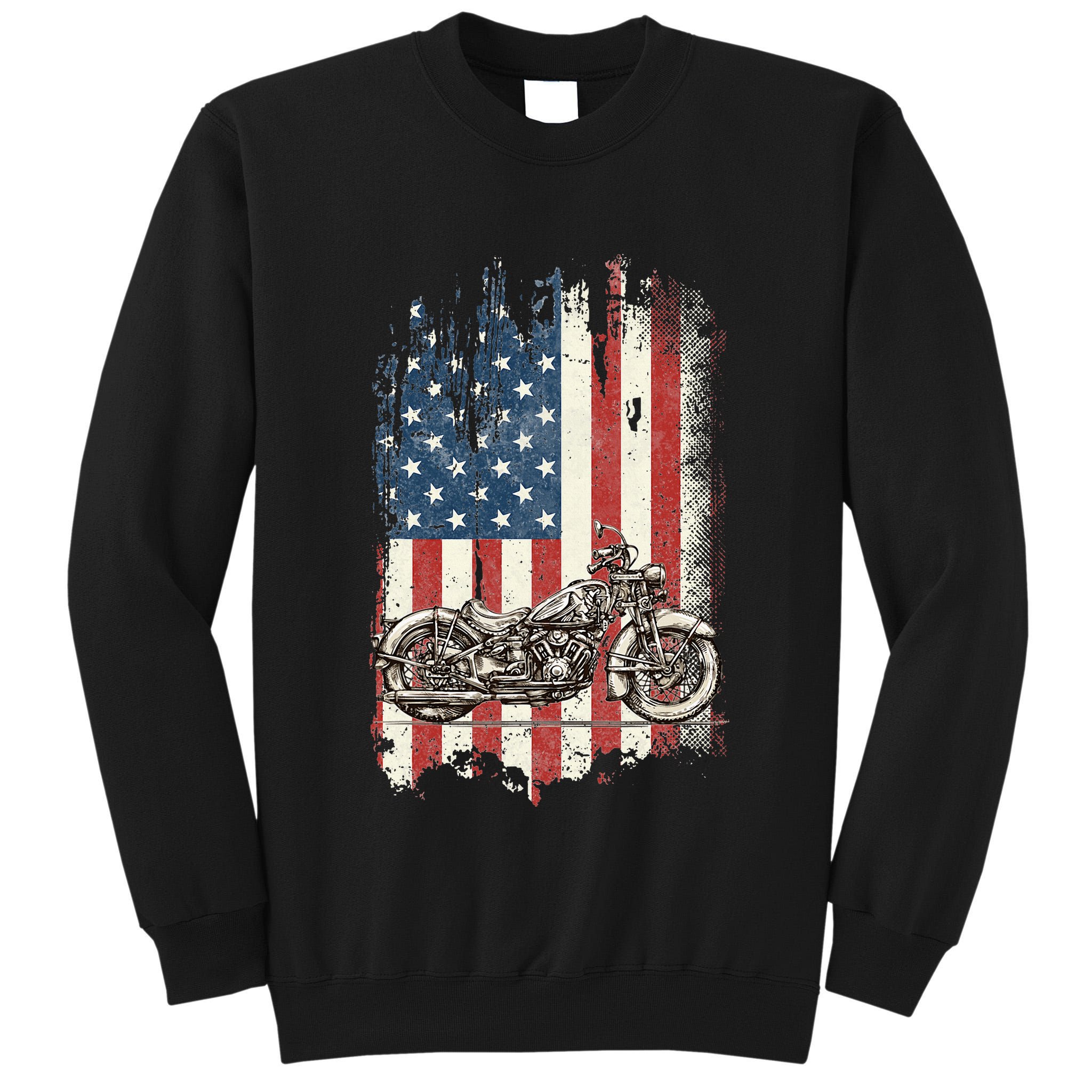 Motorcycle American Flag Distressed Vintage Biker Patriotic Tall Sweatshirt