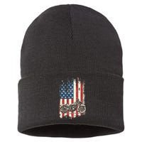 Motorcycle American Flag Distressed Vintage Biker Patriotic Sustainable Knit Beanie