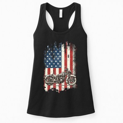 Motorcycle American Flag Distressed Vintage Biker Patriotic Womens Tank Top