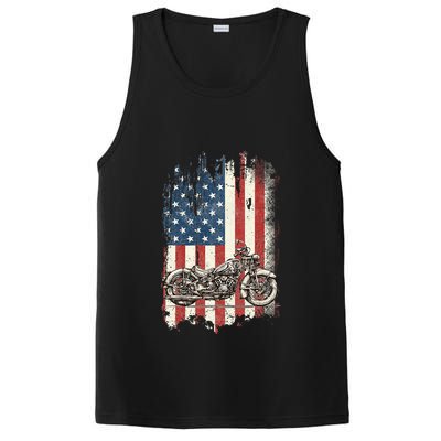 Motorcycle American Flag Distressed Vintage Biker Patriotic PosiCharge Competitor Tank