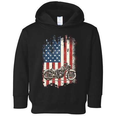 Motorcycle American Flag Distressed Vintage Biker Patriotic Toddler Hoodie