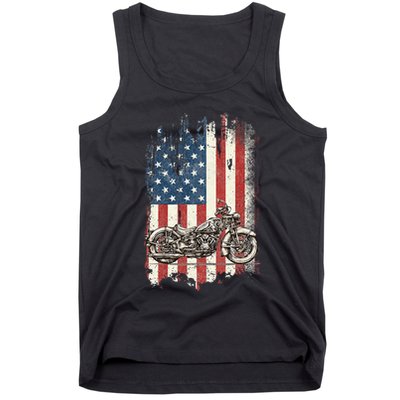 Motorcycle American Flag Distressed Vintage Biker Patriotic Tank Top