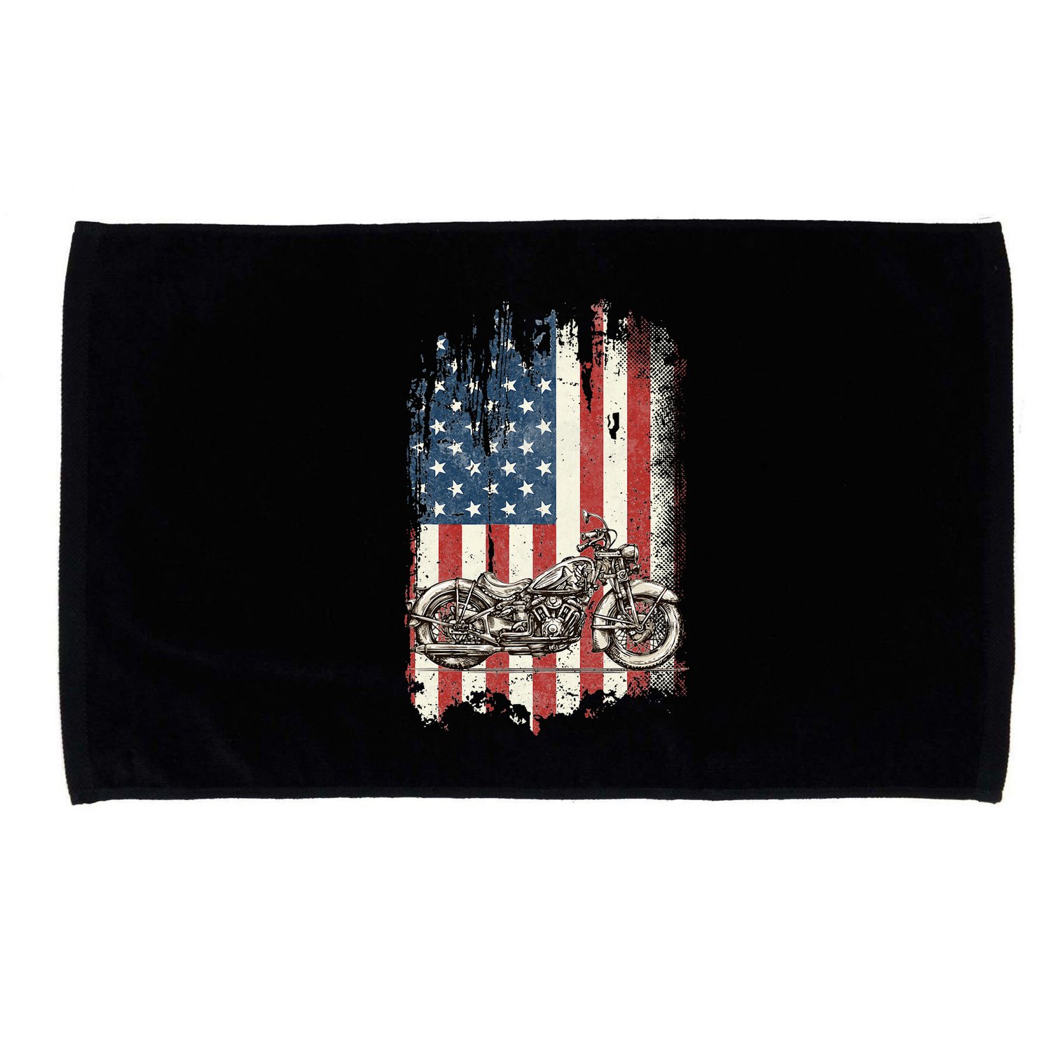Motorcycle American Flag Distressed Vintage Biker Patriotic Microfiber Hand Towel