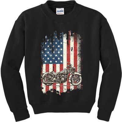 Motorcycle American Flag Distressed Vintage Biker Patriotic Kids Sweatshirt