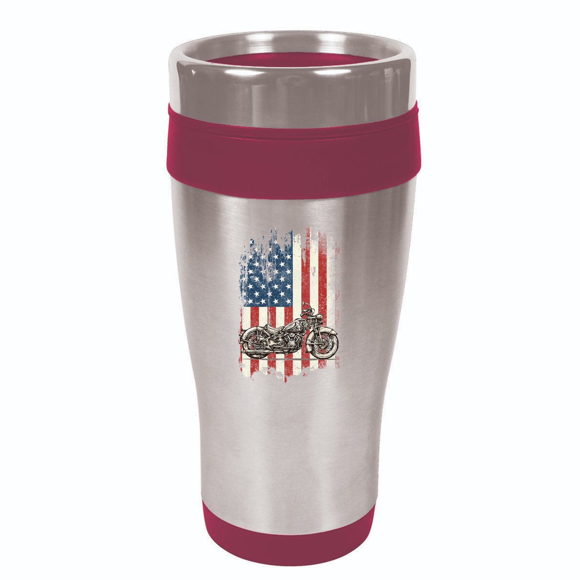 Motorcycle American Flag Distressed Vintage Biker Patriotic 16oz Travel Tumbler