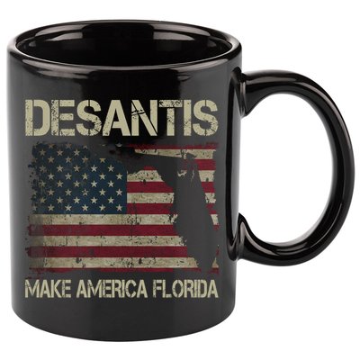 Make America Florida DeSantis 2024 Election Vintage Us Flag 11oz C Handle Ceramic Mug