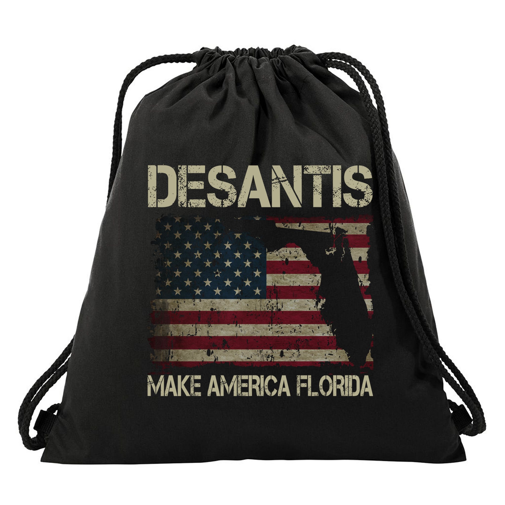 Make America Florida DeSantis 2024 Election Vintage Us Flag Drawstring Bag