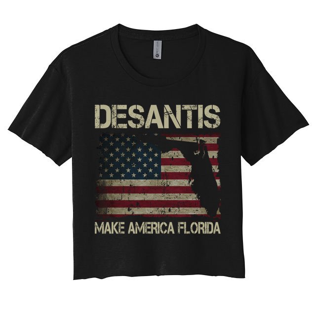 Make America Florida DeSantis 2024 Election Vintage Us Flag Crop Top
