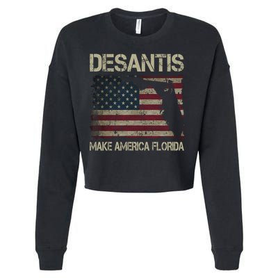 Make America Florida DeSantis 2024 Election Vintage Us Flag Cropped Pullover Crew
