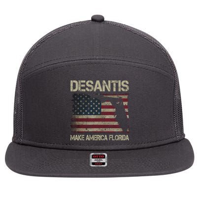Make America Florida DeSantis 2024 Election Vintage Us Flag 7 Panel Mesh Trucker Snapback Hat