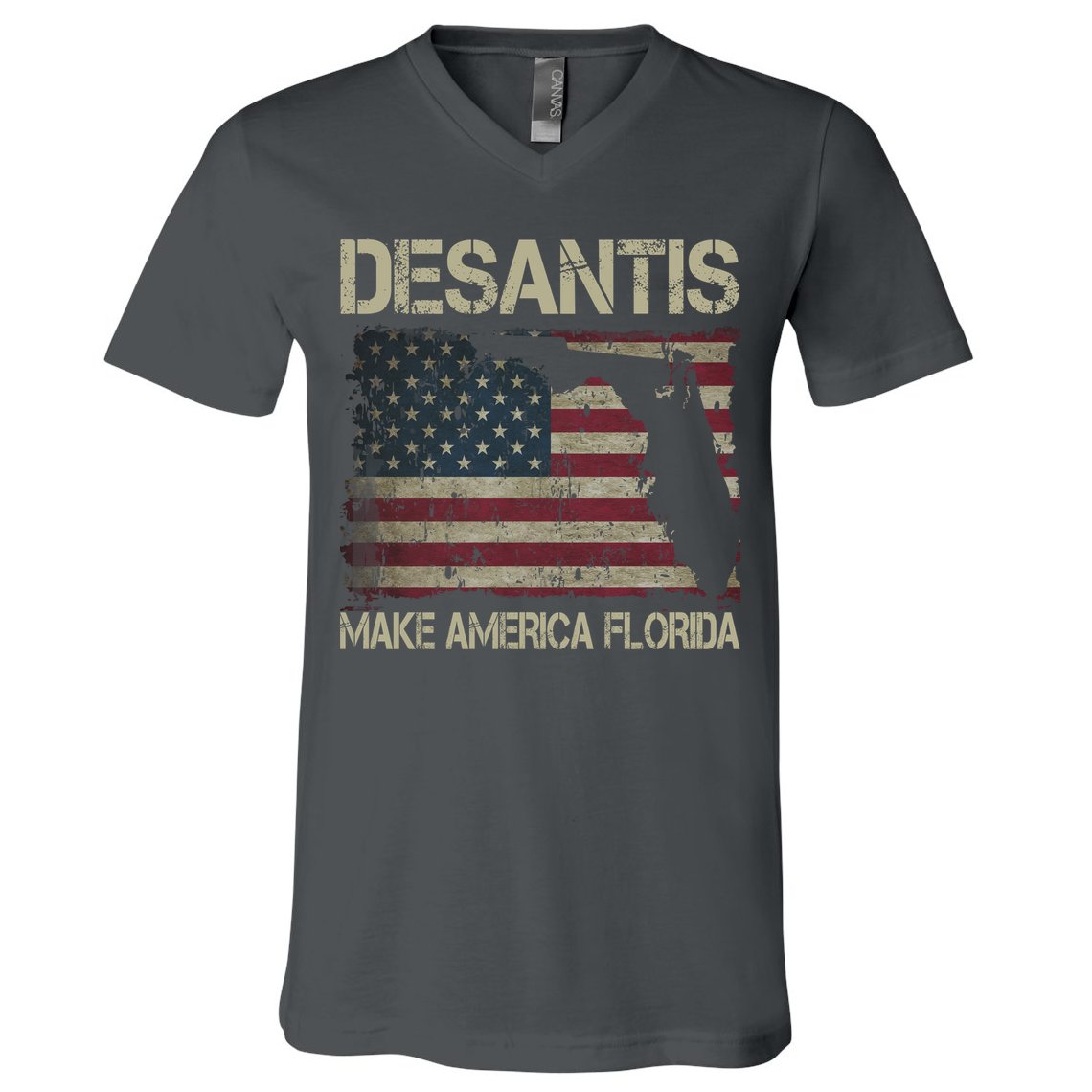 Make America Florida DeSantis 2024 Election Vintage Us Flag V-Neck T-Shirt
