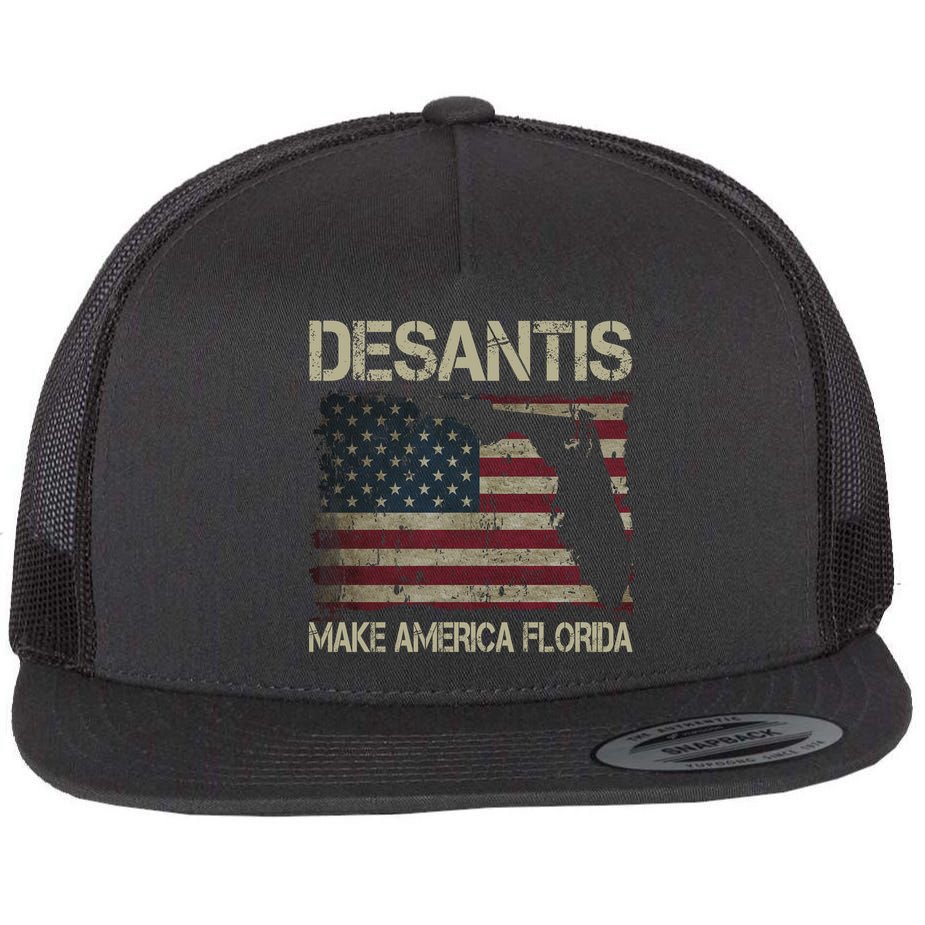 Make America Florida DeSantis 2024 Election Vintage Us Flag Flat Bill Trucker Hat