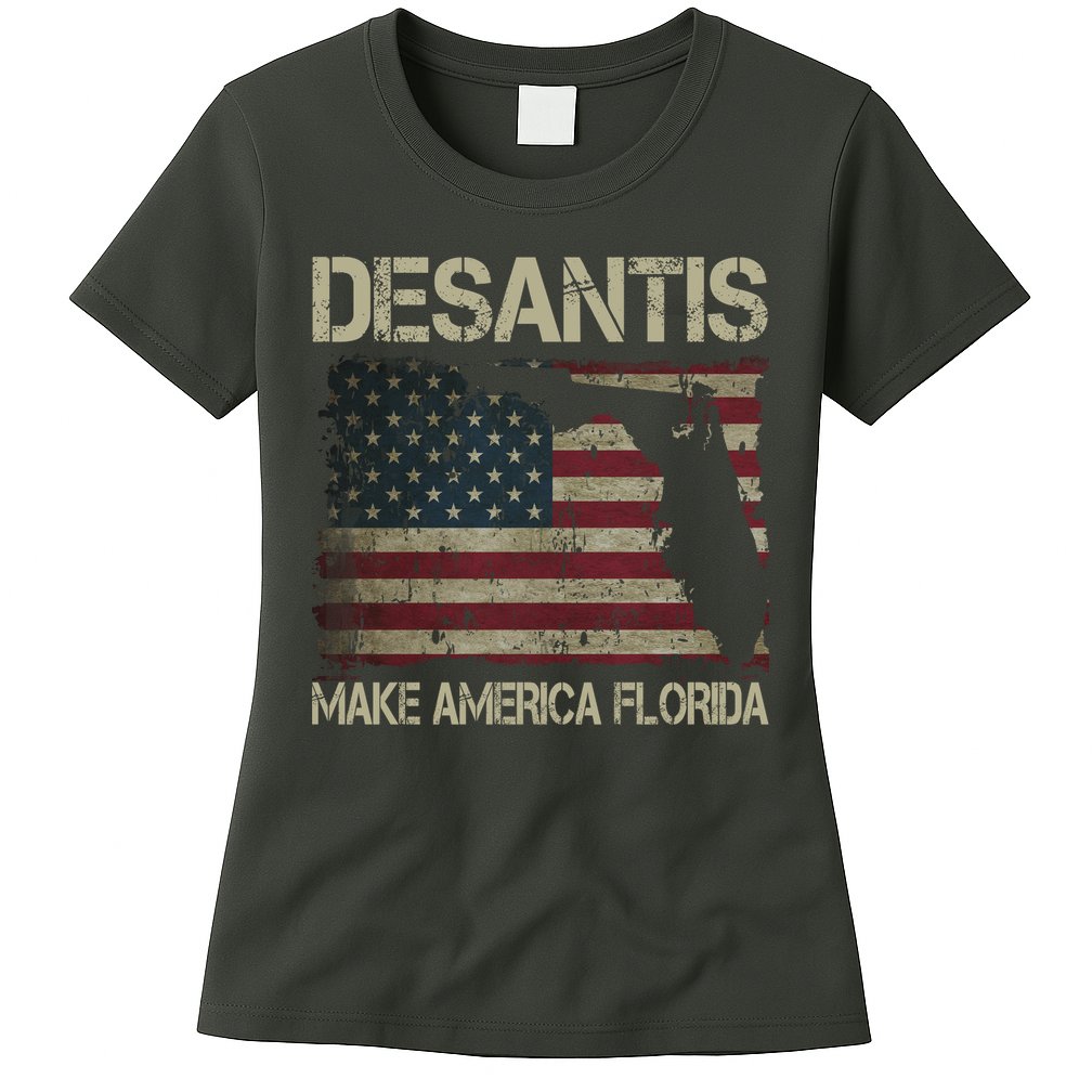 Make America Florida DeSantis 2024 Election Vintage Us Flag Womens T-Shirt