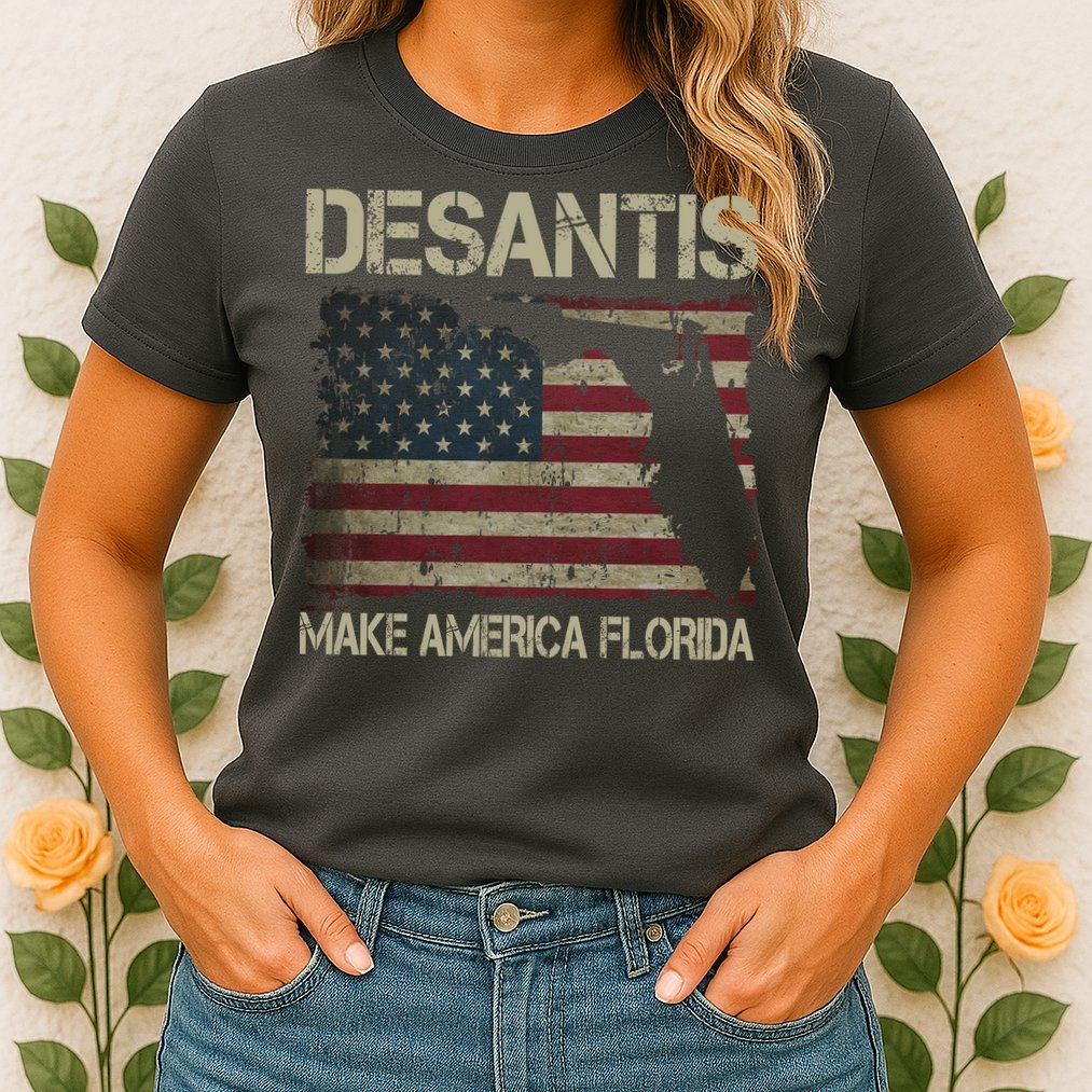 Make America Florida DeSantis 2024 Election Vintage Us Flag Womens T-Shirt