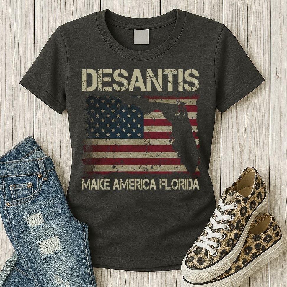Make America Florida DeSantis 2024 Election Vintage Us Flag Womens T-Shirt