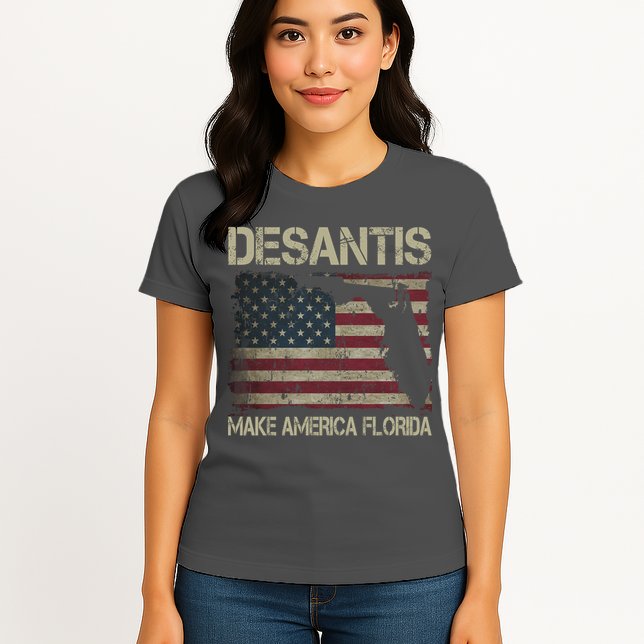 Make America Florida DeSantis 2024 Election Vintage Us Flag Womens T-Shirt