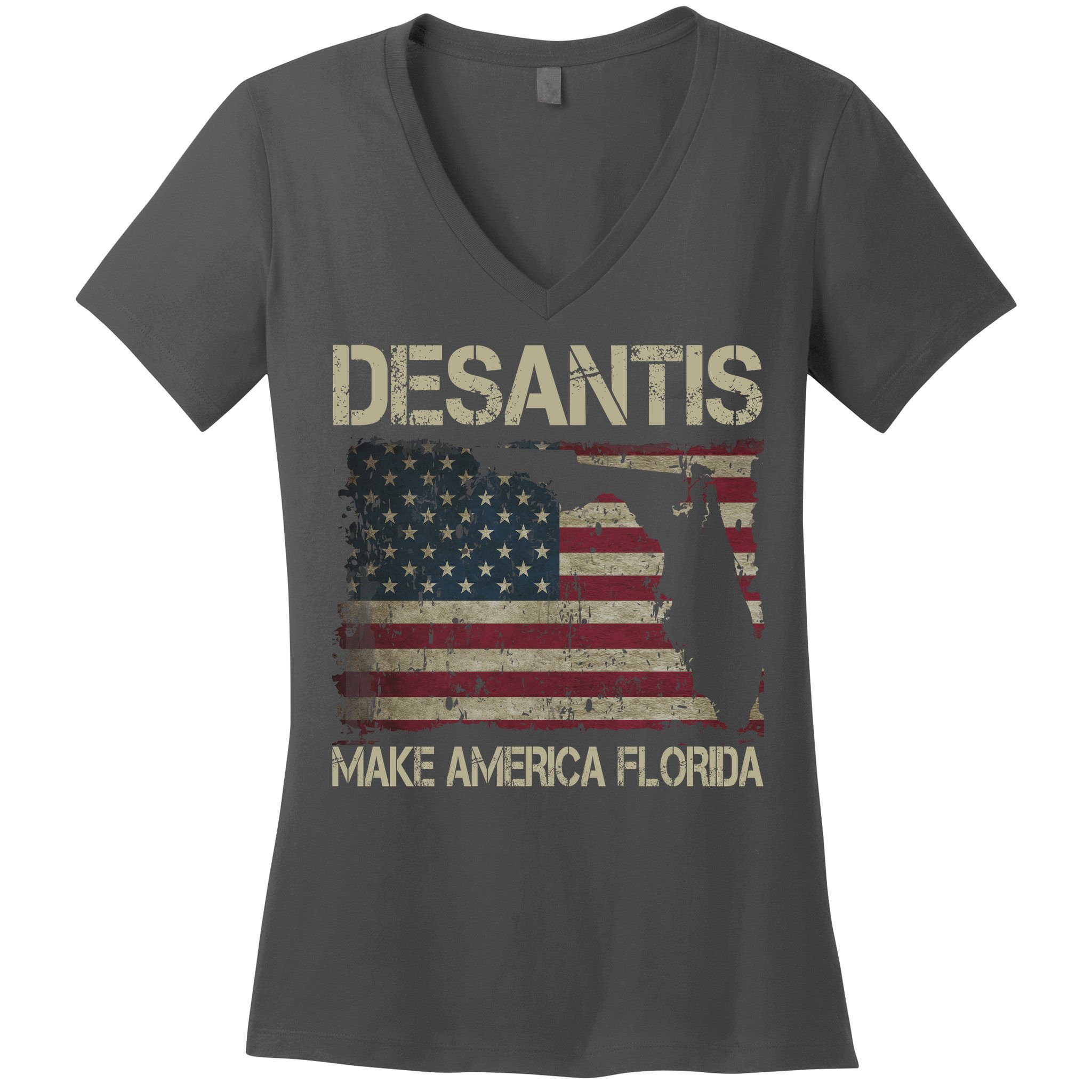 Make America Florida DeSantis 2024 Election Vintage Us Flag Women's V-Neck T-Shirt
