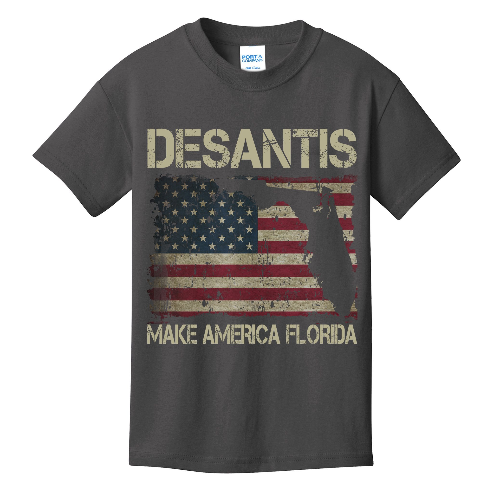 Make America Florida DeSantis 2024 Election Vintage Us Flag Kids T-Shirt