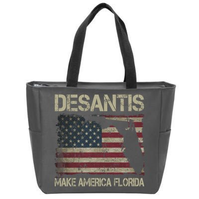 Make America Florida DeSantis 2024 Election Vintage Us Flag Zip Tote Bag