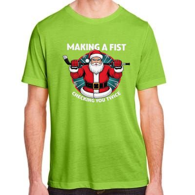 Making A Fist Checking You Twice Ugly Christmas Santa Hockey Adult ChromaSoft Performance T-Shirt