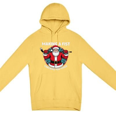 Making A Fist Checking You Twice Ugly Christmas Santa Hockey Premium Pullover Hoodie