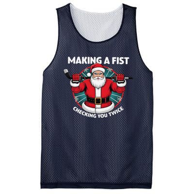 Making A Fist Checking You Twice Ugly Christmas Santa Hockey Mesh Reversible Basketball Jersey Tank