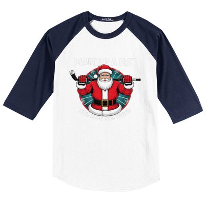 Making A Fist Checking You Twice Ugly Christmas Santa Hockey Baseball Sleeve Shirt