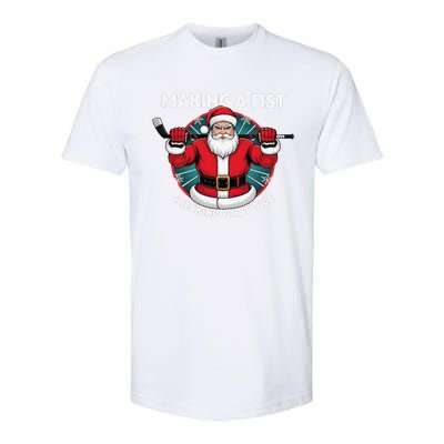 Making A Fist Checking You Twice Ugly Christmas Santa Hockey Softstyle CVC T-Shirt