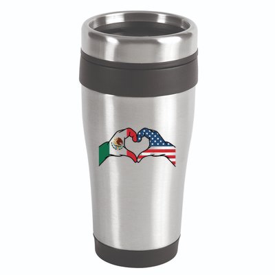 Mexican American Flag Print Heart Hands Love Mexico Usa 16oz Travel Tumbler