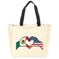 Mexican American Flag Print Heart Hands Love Mexico Usa Zip Tote Bag