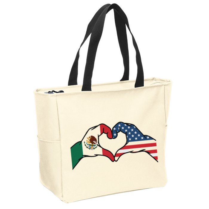 Mexican American Flag Print Heart Hands Love Mexico Usa Zip Tote Bag