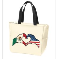 Mexican American Flag Print Heart Hands Love Mexico Usa Zip Tote Bag