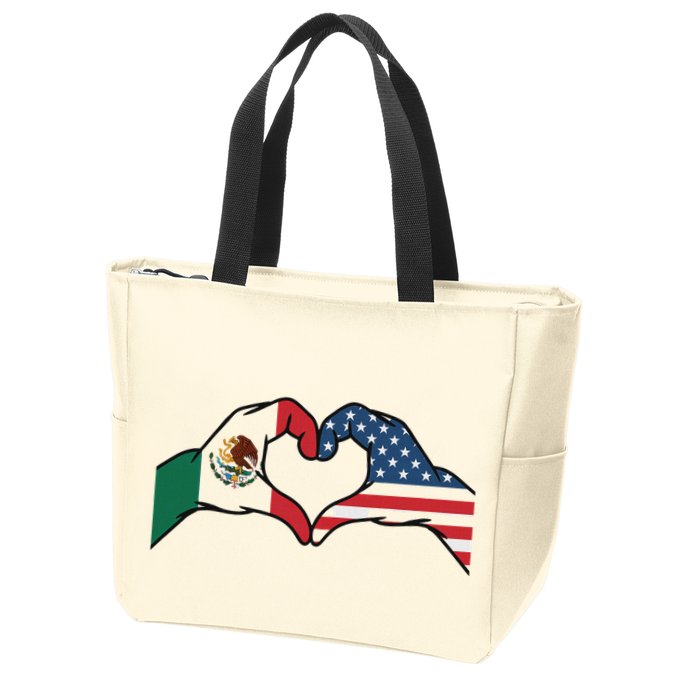 Mexican American Flag Print Heart Hands Love Mexico Usa Zip Tote Bag