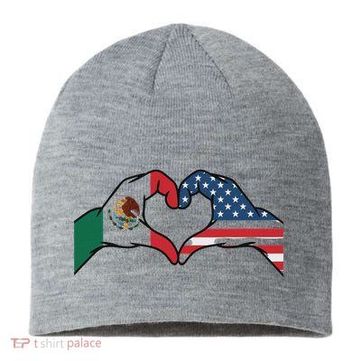 Mexican American Flag Print Heart Hands Love Mexico Usa Sustainable Beanie