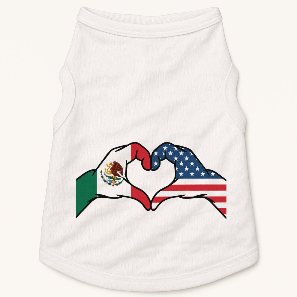 Mexican American Flag Print Heart Hands Love Mexico Usa Doggie Tank