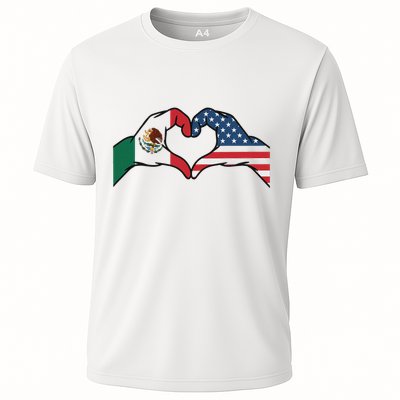 Mexican American Flag Print Heart Hands Love Mexico Usa Performance Shirt