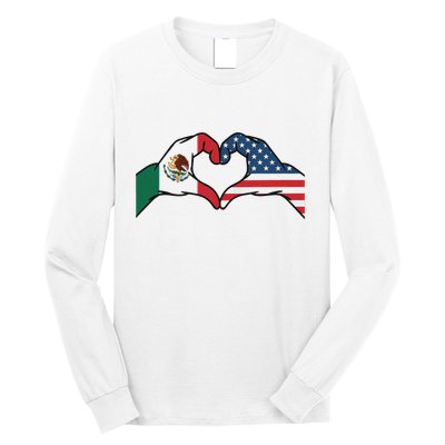 Mexican American Flag Print Heart Hands Love Mexico Usa Long Sleeve Shirt