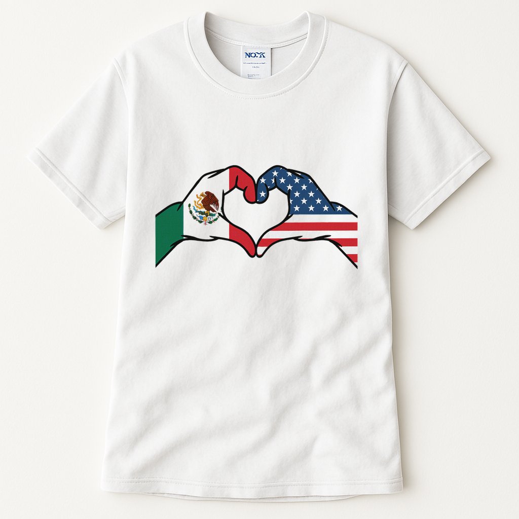 Mexican American Flag Print Heart Hands Love Mexico Usa Tall T-Shirt