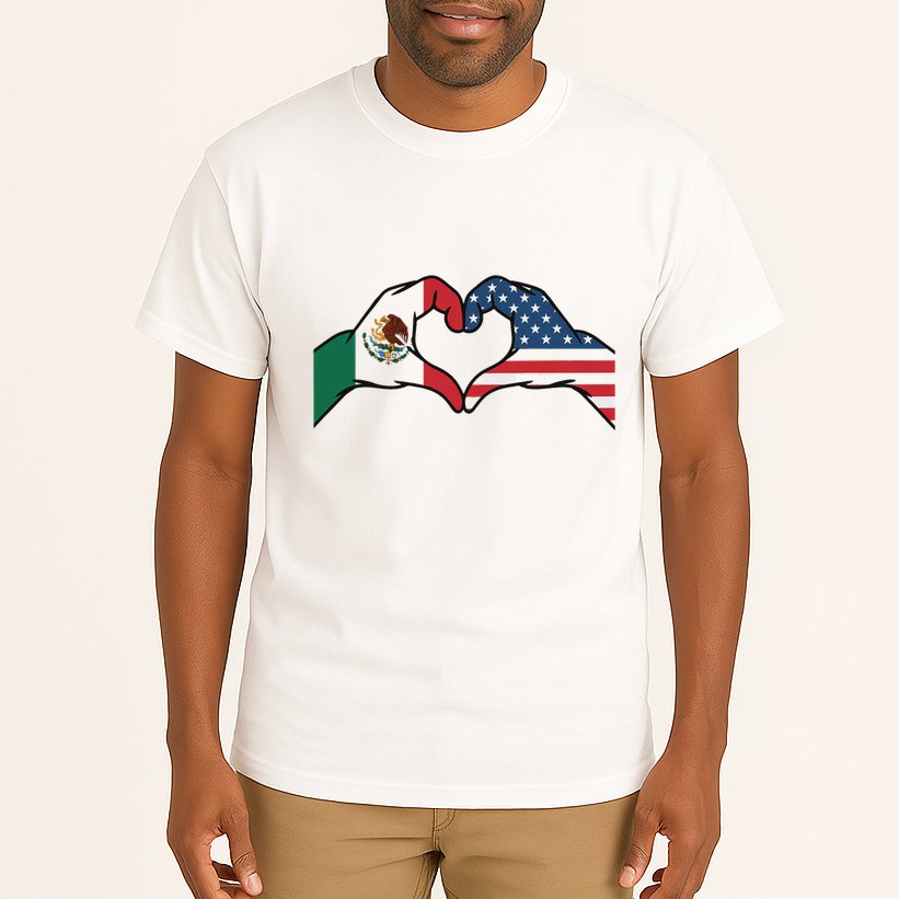Mexican American Flag Print Heart Hands Love Mexico Usa Tall T-Shirt