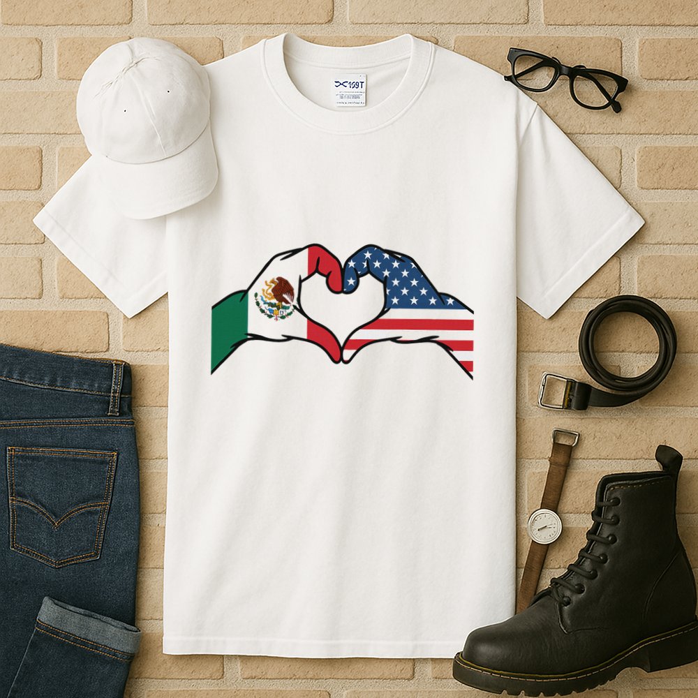 Mexican American Flag Print Heart Hands Love Mexico Usa Tall T-Shirt