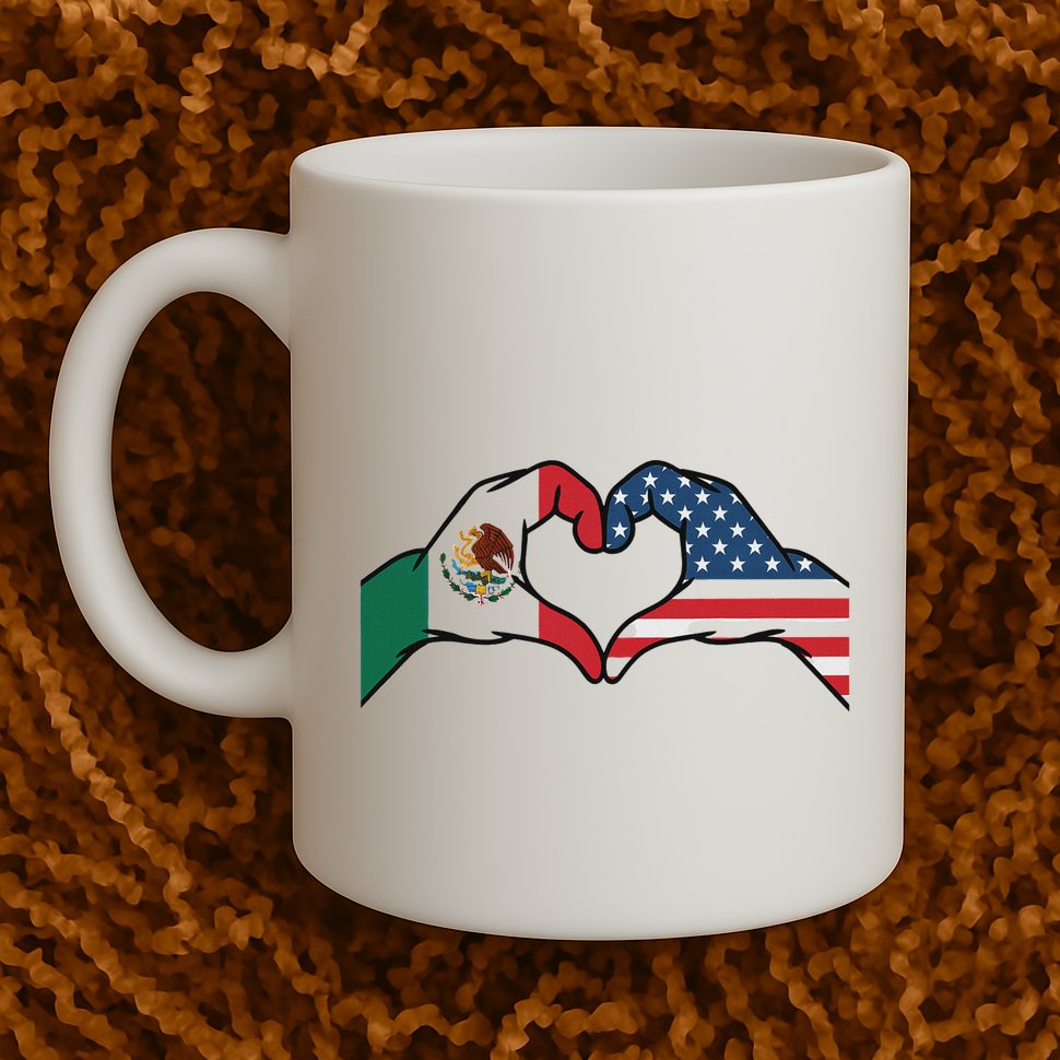 Mexican American Flag Print Heart Hands Love Mexico Usa Mug