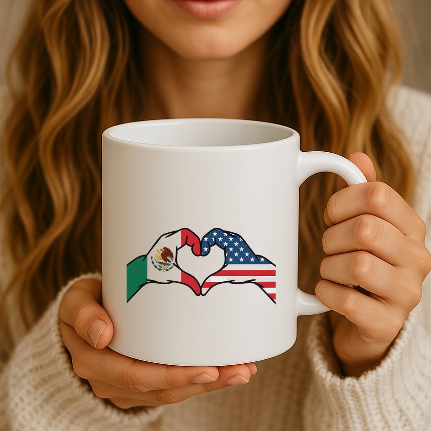 Mexican American Flag Print Heart Hands Love Mexico Usa Mug